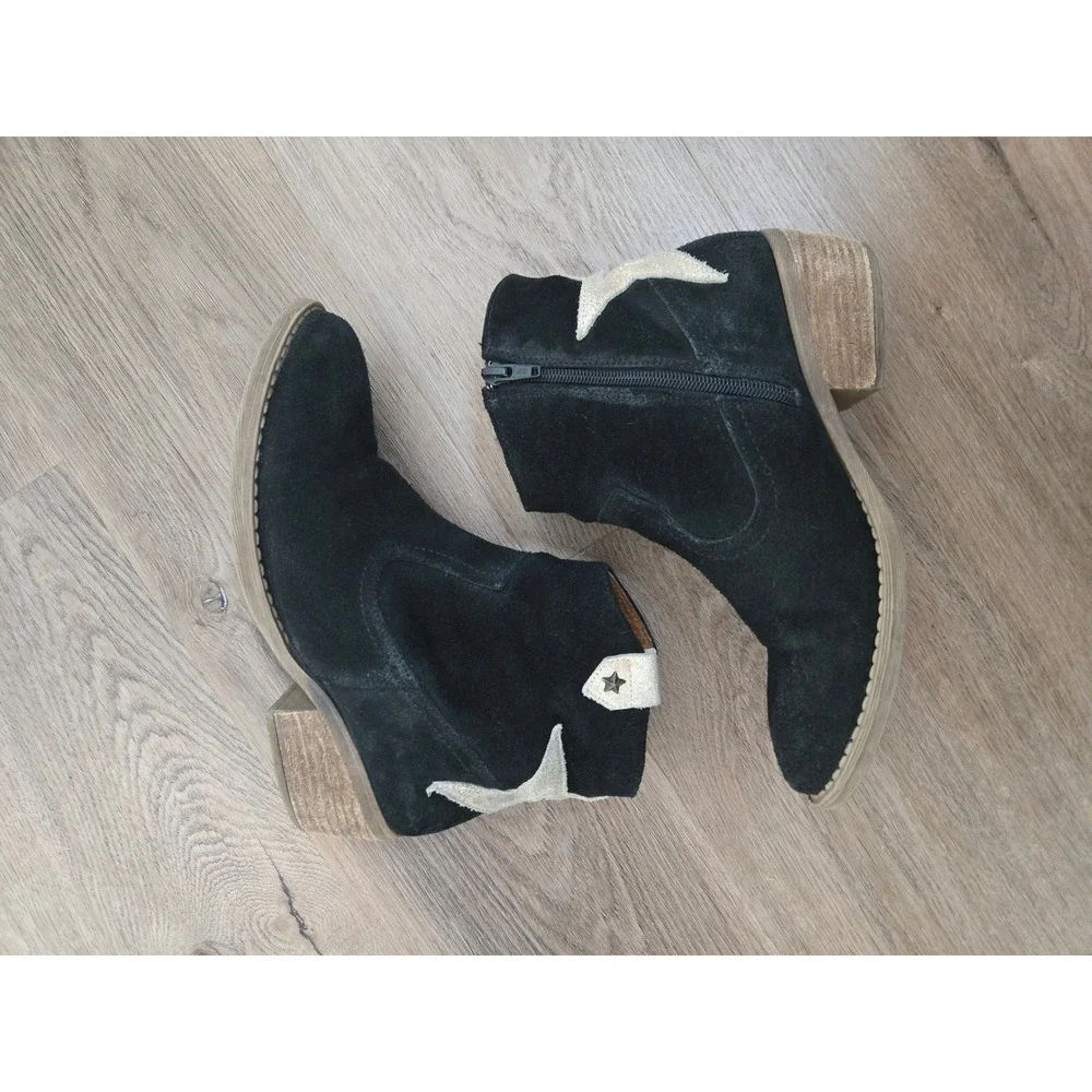 Eric Michael 37 Suede Star Ankle Boots Western Booties Stacked Block Heel